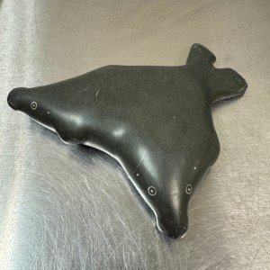Signed Eskimo Soapstone Carving of Crossed Seals