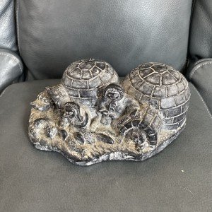 Soapstone Eskimo Carvings: 3 Sitting Wolves & Sled