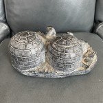 Soapstone Eskimo Carvings: 3 Sitting Wolves & Sled