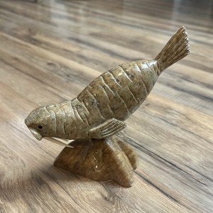 Soapstone Walrus Inuit Art Carving on Rock