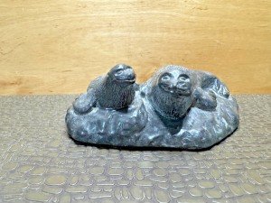 Al Wolf Soapstone Carving: Two Seals on Rock