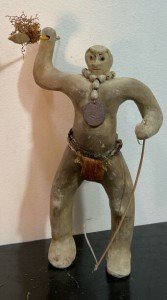 Inuit Soapstone Bushman Carving with Spear & Necklace