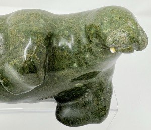 Inuit Soapstone Walrus Carving 9.5" Sculpture