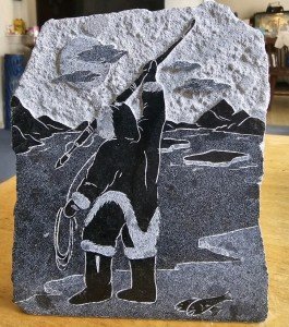 Hand-Carved Soapstone Inuit Ice Fishing Figurine