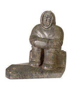 Signed Soapstone Inuit Seated Figure Sculpture