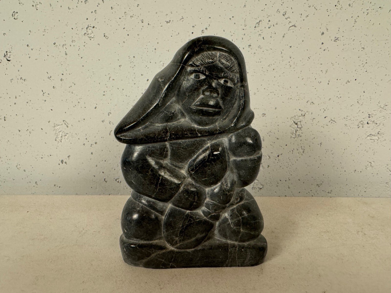 Signed Inuit Soapstone Eskimo Figure Carving