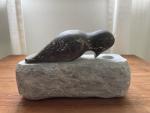 Signed "DIMU" Inuit Soapstone Woodpecker Carving
