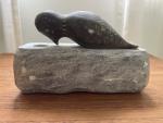 Signed "DIMU" Inuit Soapstone Woodpecker Carving