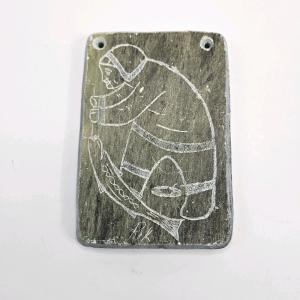 Signed Inuit Soapstone Eskimo Carving Plaque