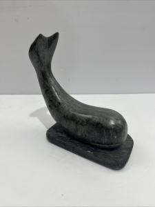 Large Signed Inuit Soapstone Whale Carving
