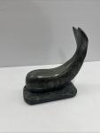 Large Signed Inuit Soapstone Whale Carving