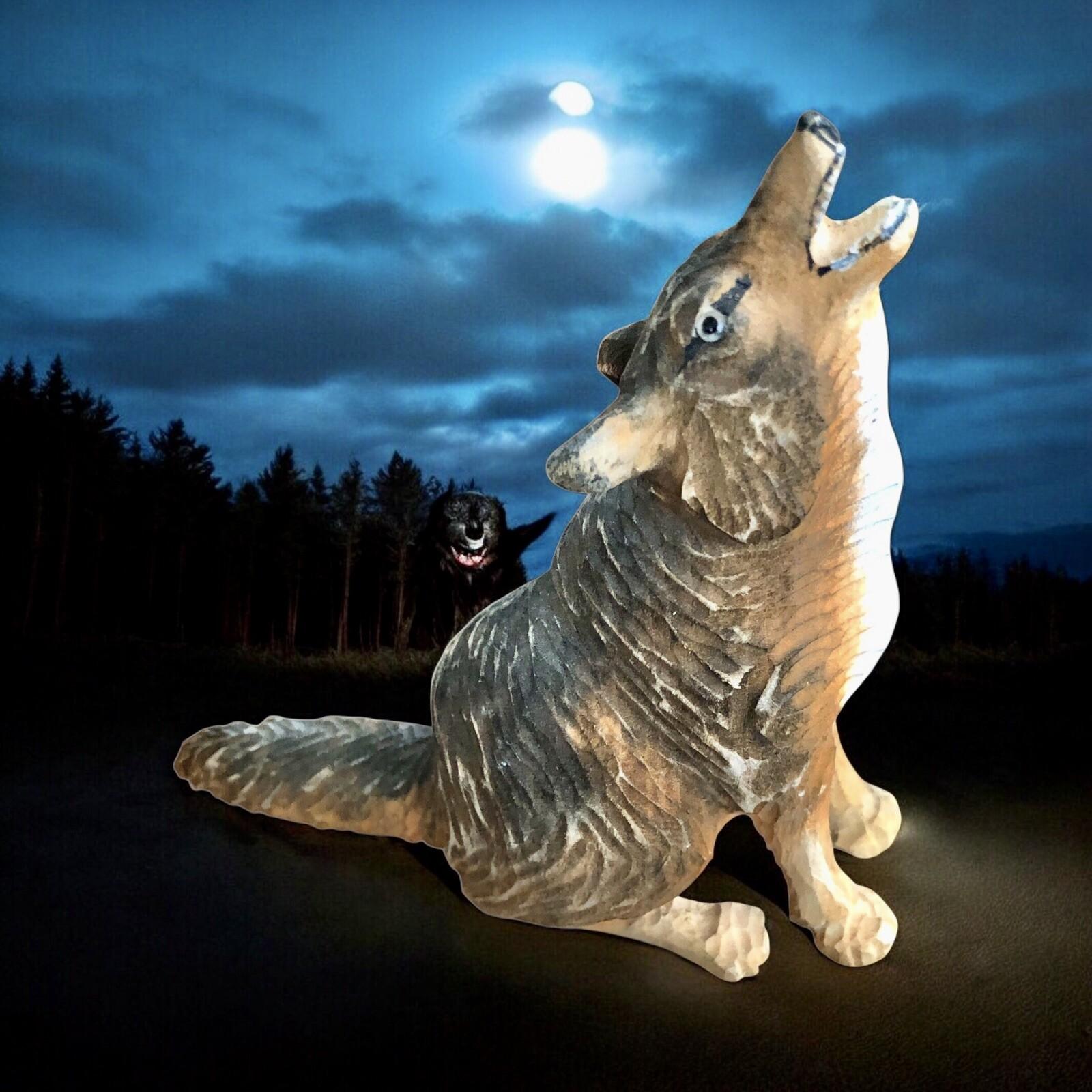 Howling Wolf Soapstone Carving with Glass Eyes