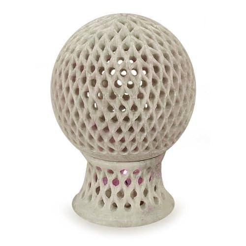 Beige Soapstone Candle Holder with Lattice Design