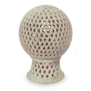 Beige Soapstone Candle Holder with Lattice Design
