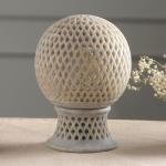 Beige Soapstone Candle Holder with Lattice Design