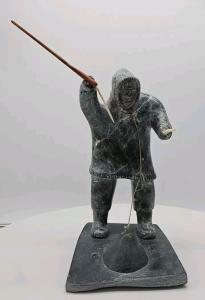 Inuit Fishing Soapstone Carving Figure - 8