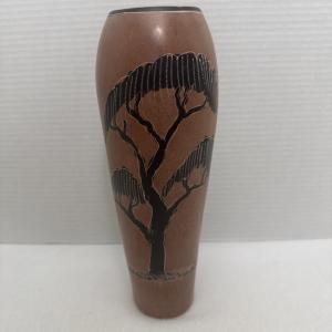 Hand-Carved Soapstone Vase with Tribal Design