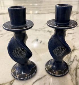 Soapstone Carved Vintage African Wildlife Candle Holders