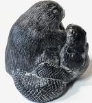 Soapstone Beaver and Baby Tree Stump Carving