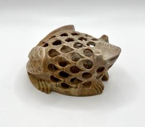 Hand Carved Soapstone Jali Frog Sculpture