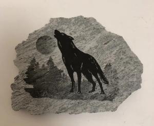 Inuit Art: DANO Wolf Silhouette Moon Soapstone