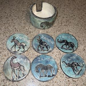 Zambia Wildlife Soapstone Coasters and Holder