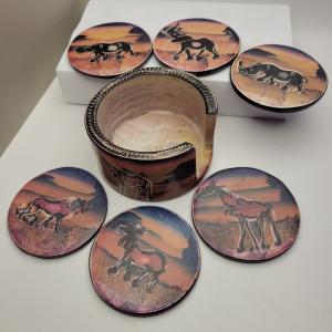Hand-Carved Soapstone Coasters with Animal Designs