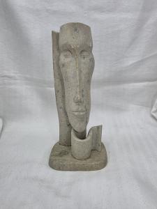 Abstract Soapstone Human Face Carving