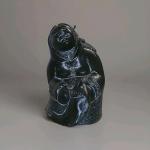 Black Soapstone Eskimo Aardvark Mother and Child