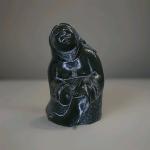 Black Soapstone Eskimo Aardvark Mother and Child