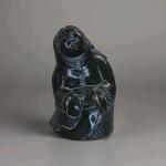 Black Soapstone Eskimo Aardvark Mother and Child
