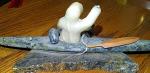 Alaskan Inuit Soapstone Kayak and Hunter Carving