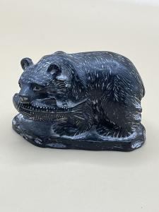 Soapstone Bear with Salmon Fish Sculpture
