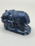 Soapstone Bear with Salmon Fish Sculpture