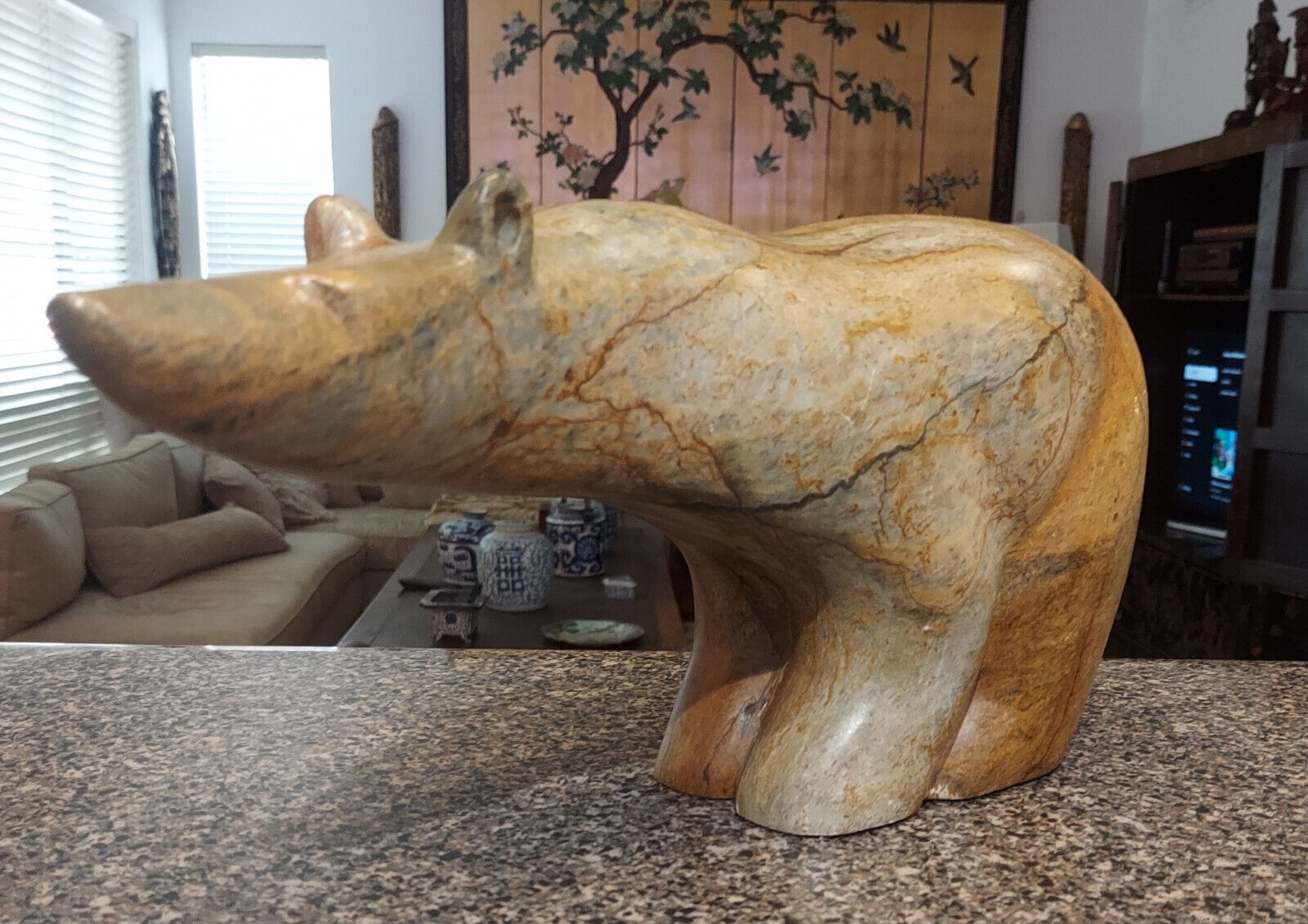 Inuit Soapstone Bear Carving: Vintage Collectible (14lbs)