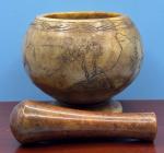 Vintage Soapstone Mortar & Pestle with Landscape Design