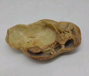 Chinese Soapstone Brush Washer with Flower Design