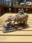 Colorful Soapstone Sculpture of Water Buffalo Boys