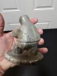 Signed Inuit-Style Seal Hunter Soapstone Carving