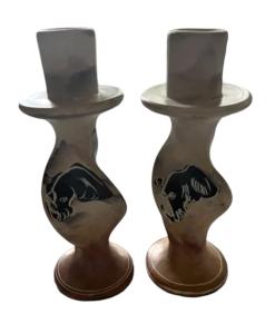 Hand Carved Soapstone Tribal Candle Holders Set