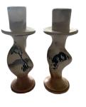Hand Carved Soapstone Tribal Candle Holders Set