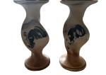 Hand Carved Soapstone Tribal Candle Holders Set