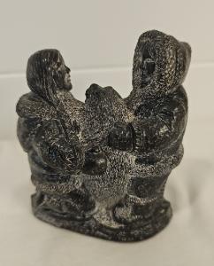 Wolf Soapstone Eskimo Sculpture: Man, Woman, Seal