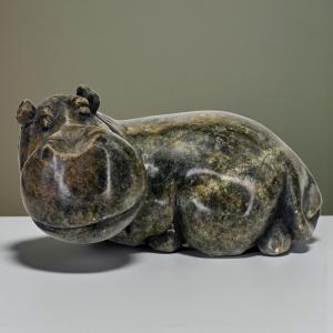 Vintage Hand-Carved Soapstone Hippo from Zimbabwe