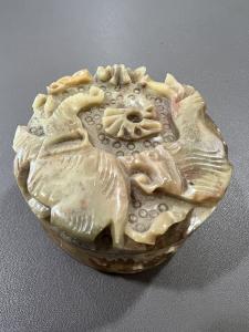 Hand Carved Soapstone Trinket Box with Lion Design