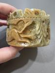 Hand Carved Soapstone Trinket Box with Lion Design