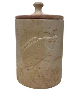 Soapstone Round Trinket Box with Fish Design