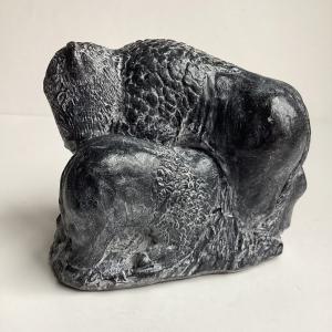 Wolf and Bison Soapstone Carving Figurine 4”