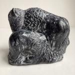 Wolf and Bison Soapstone Carving Figurine 4”