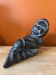 Vintage Eskimo Soapstone Hunter Sculpture, 7" X 9